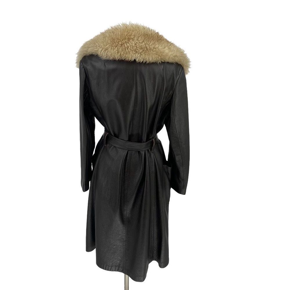 Vintage 70s Cyril Daniel Leather Trench Coat with Fur Collar Size M Union Made i - Picture 4 of 14